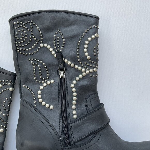 Guess Women’s Esperanza Western Studded Leather Boots In Black Size 5.5 - Picture 3 of 14